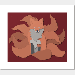 9 Tails Kitsune (Papercut Illustration) Posters and Art